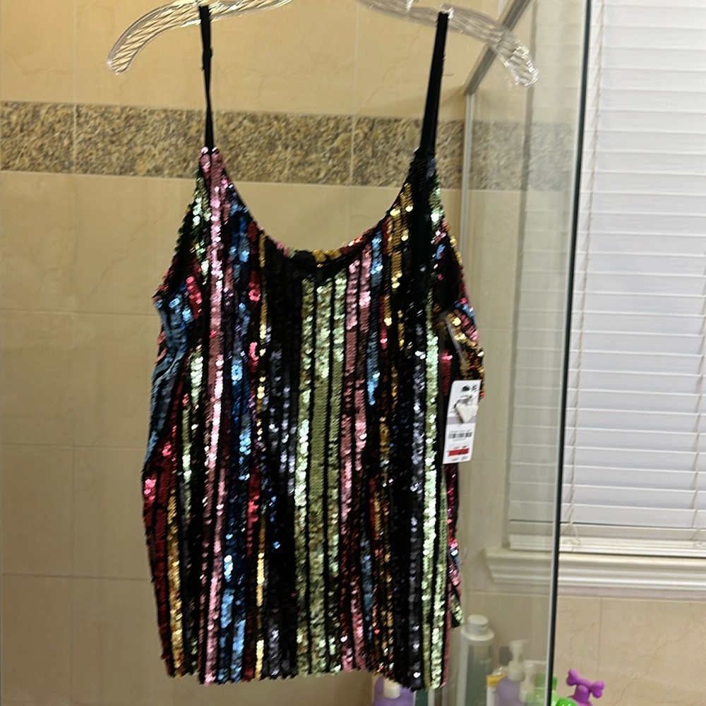 Gorgeous multicolored sequin INC Concepts sleeveless top. Great for NYE!